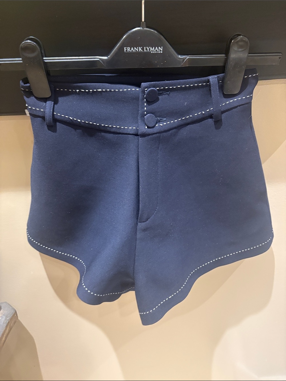 High-Waist Navy Scallop Hem Women's Shorts